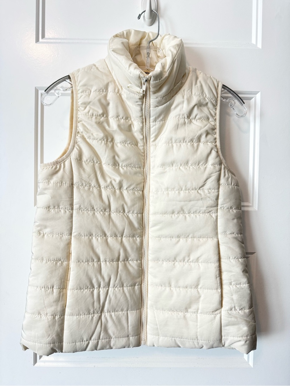 ENTRO Cream Ivory Quilted Puffer Vest Zip Front High Neck Size S